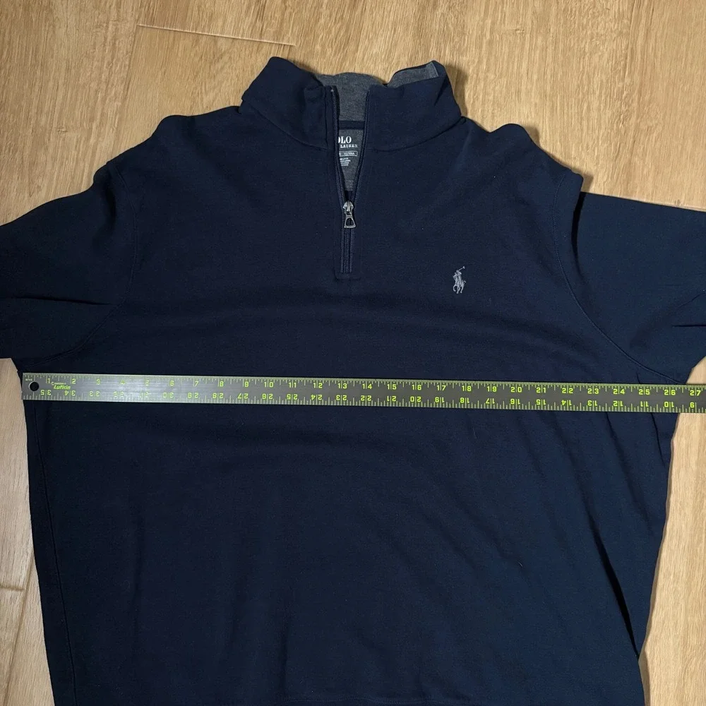Polo Ralph Lauren Mens XL Navy Blue Quarter Zip Pullover Sweatshirt Grey Pony - Picture 4 of 6
